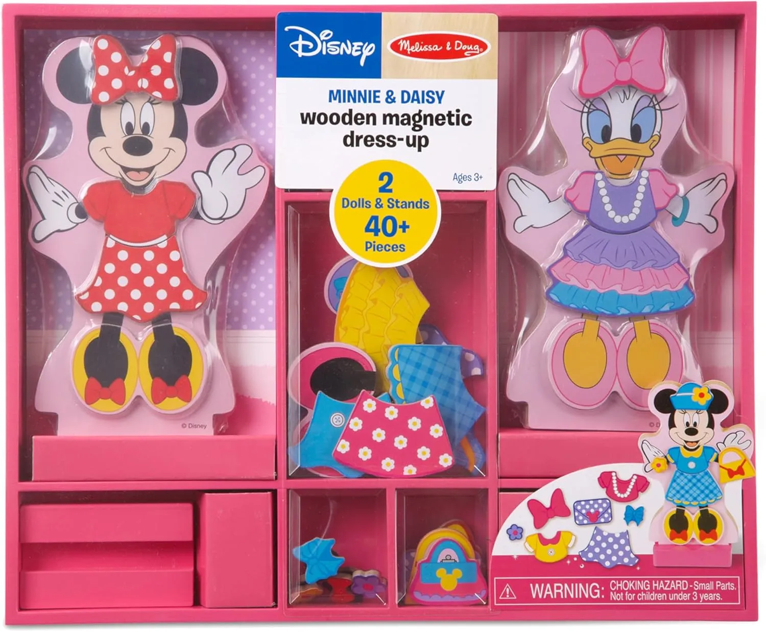 Melissa & Doug Disney Minnie Mouse and Daisy Duck Magnetic Dress-Up Wooden Doll Pretend Play Set (40  pcs) Minnie Mouse Toys, Disney Dress Up Dolls For Preschoolers And Kids Ages 3 