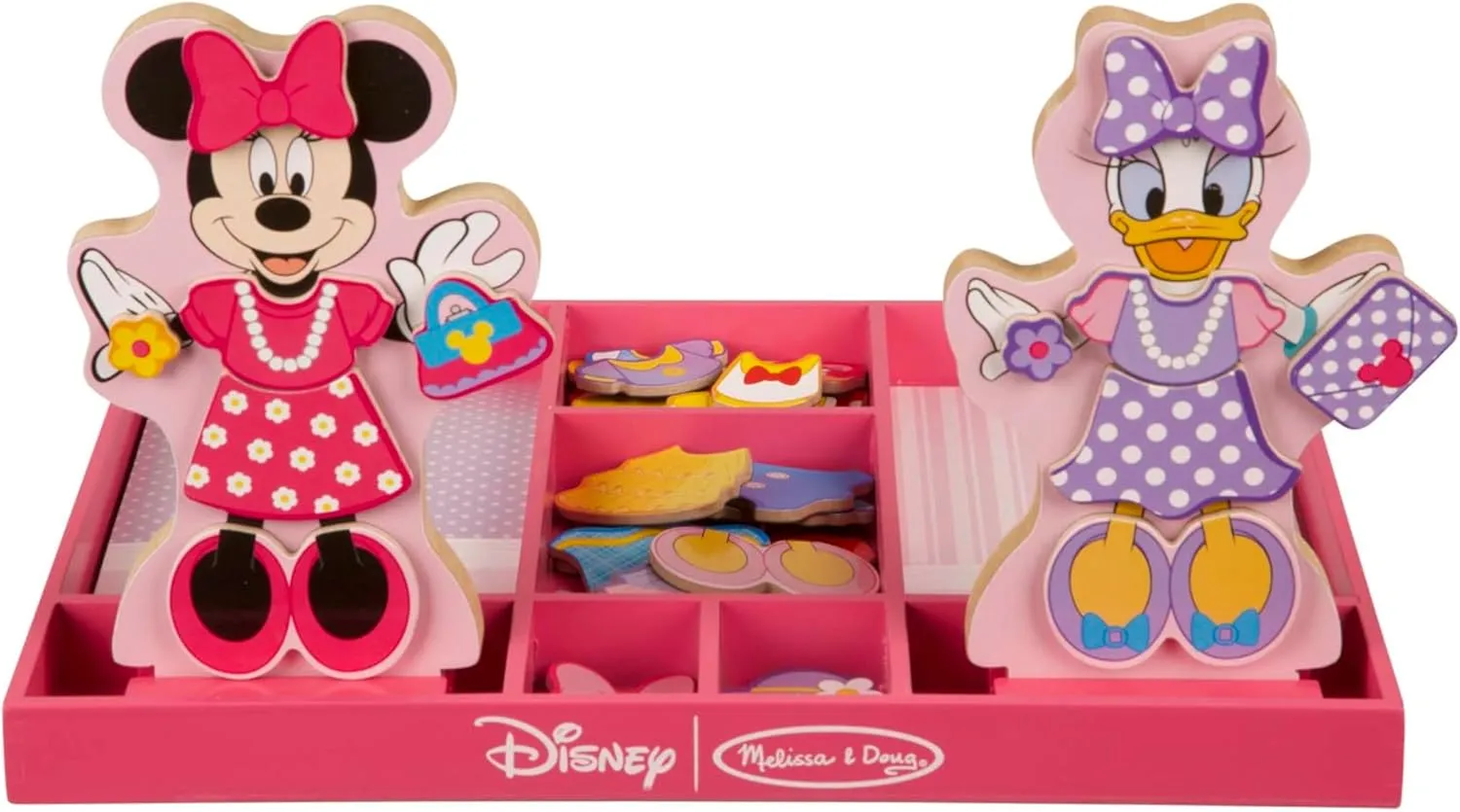 Melissa & Doug Disney Minnie Mouse and Daisy Duck Magnetic Dress-Up Wooden Doll Pretend Play Set (40  pcs) Minnie Mouse Toys, Disney Dress Up Dolls For Preschoolers And Kids Ages 3 