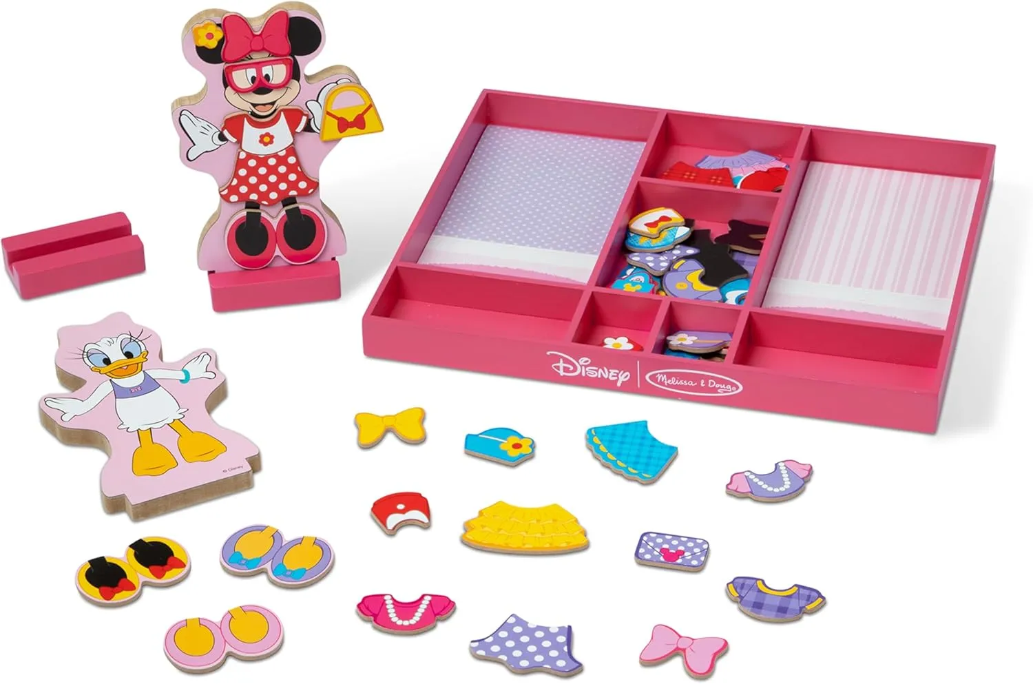 Melissa & Doug Disney Minnie Mouse and Daisy Duck Magnetic Dress-Up Wooden Doll Pretend Play Set (40  pcs) Minnie Mouse Toys, Disney Dress Up Dolls For Preschoolers And Kids Ages 3 