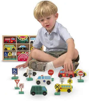 Melissa & Doug Wooden 6-Vehicle and 9-Traffic Signs Play Set & 1 Scratch Art Mini-Pad Bundle (03177)