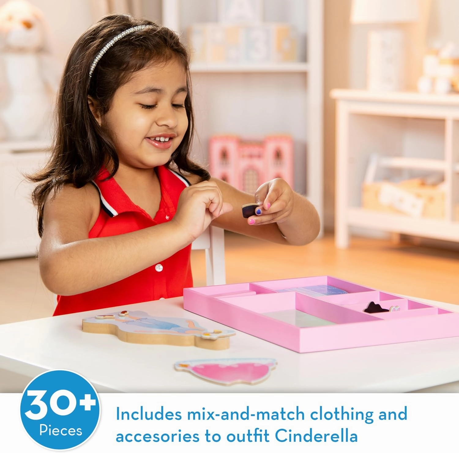 Melissa & Doug Disney Cinderella Magnetic Dress-Up Wooden Pretend Play Set (30  pcs) - Toys, Princess Dress Up Doll For Preschoolers And Kids Ages 3 