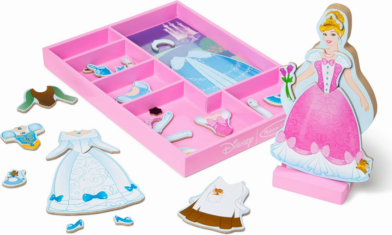 Melissa & Doug Disney Cinderella Magnetic Dress-Up Wooden Pretend Play Set (30  pcs) - Toys, Princess Dress Up Doll For Preschoolers And Kids Ages 3 