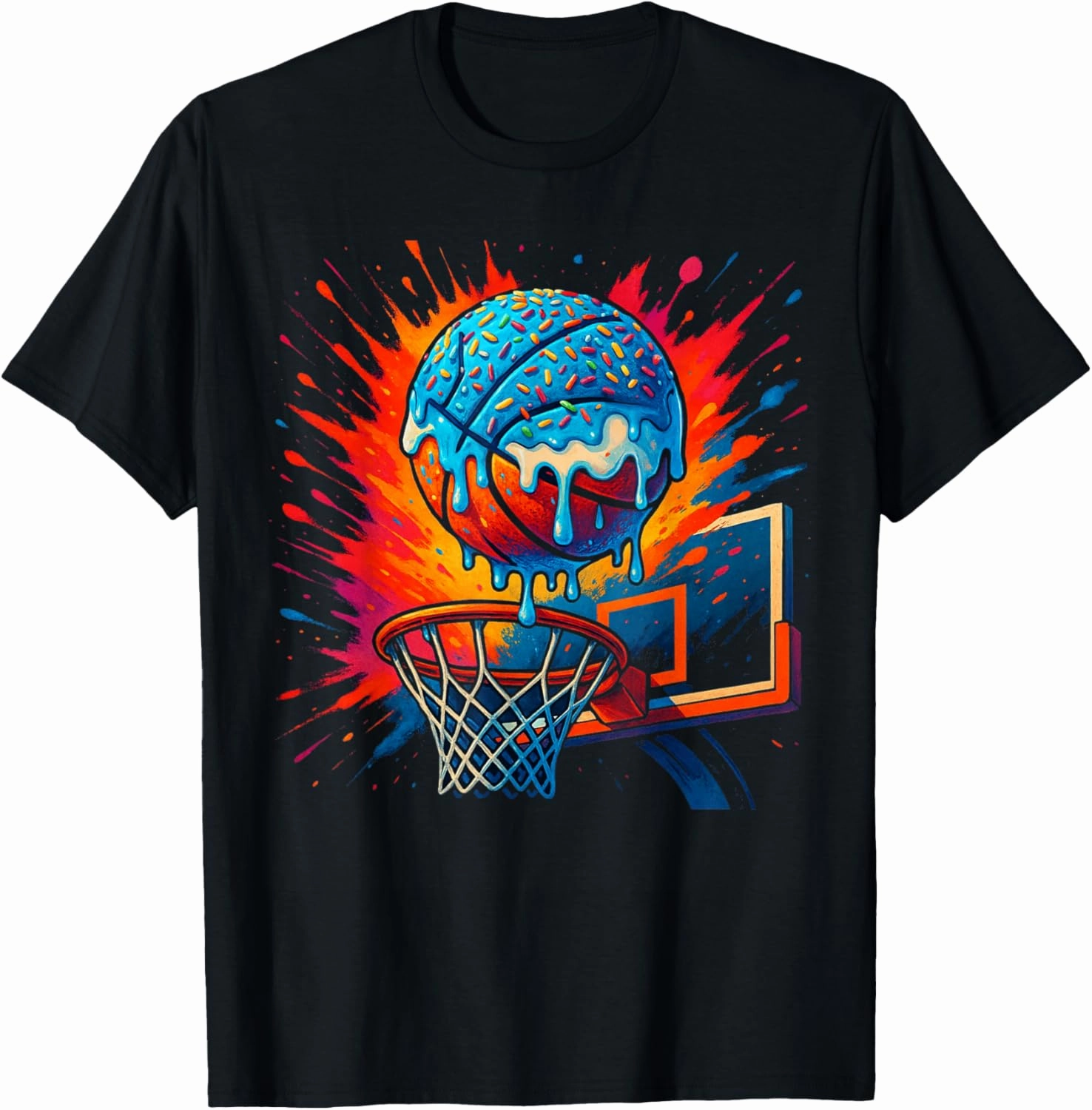 Melting Donut Basketball Funny Slam Dunk Design T-Shirt