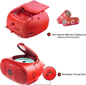 Memorex AM/FM Top Loading CD Player | Portable Stereo with Programmable Memory | Auxiliary Input and LED Display (Red)