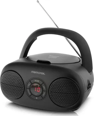 Memorex MX-BCD30(K) Bluetooth Top Loading CD Player Red | Portable AM/FM Stereo Receiver with Programmable Memory | Auxiliary Input | Red LED Display, Foldable Handle, Wireless Streaming (Black)