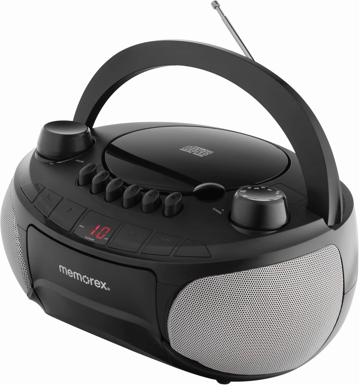 Memorex AM/FM Top Loading CD Player | Portable Stereo with Programmable Memory | Auxiliary Input and LED Display (Black, with Cassette Player)