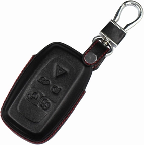 Men Women Genuine Leather Key Fob Cover For Land Rover Discovery 4 LR4 For Range Rover Evoque For Range Rover Sport Car Remote Key Case Pouch With Key Ring Keychain - Black