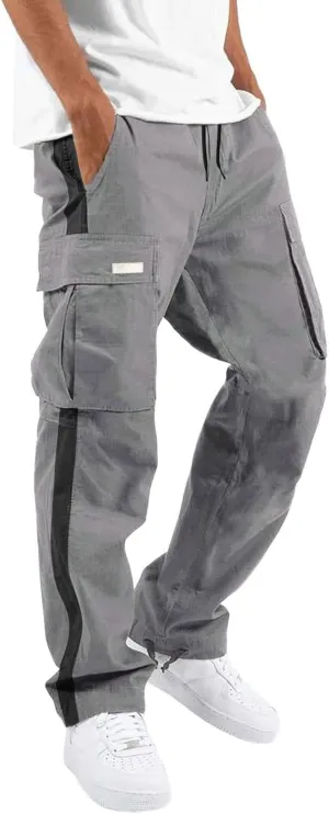 Mens Loose Cargo Pants Sports Hat Multi Woven Pocket Foot Rope Solid Pants Street Cargo Baggy Camo Tactical Trousers