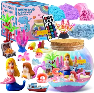 Mermaid Terrarium Kit for Kids, DIY Light-Up Decorations Arts & Craft Kit - 4 5 6 7 8-12 Year Old Girl Birthday Gift Toys