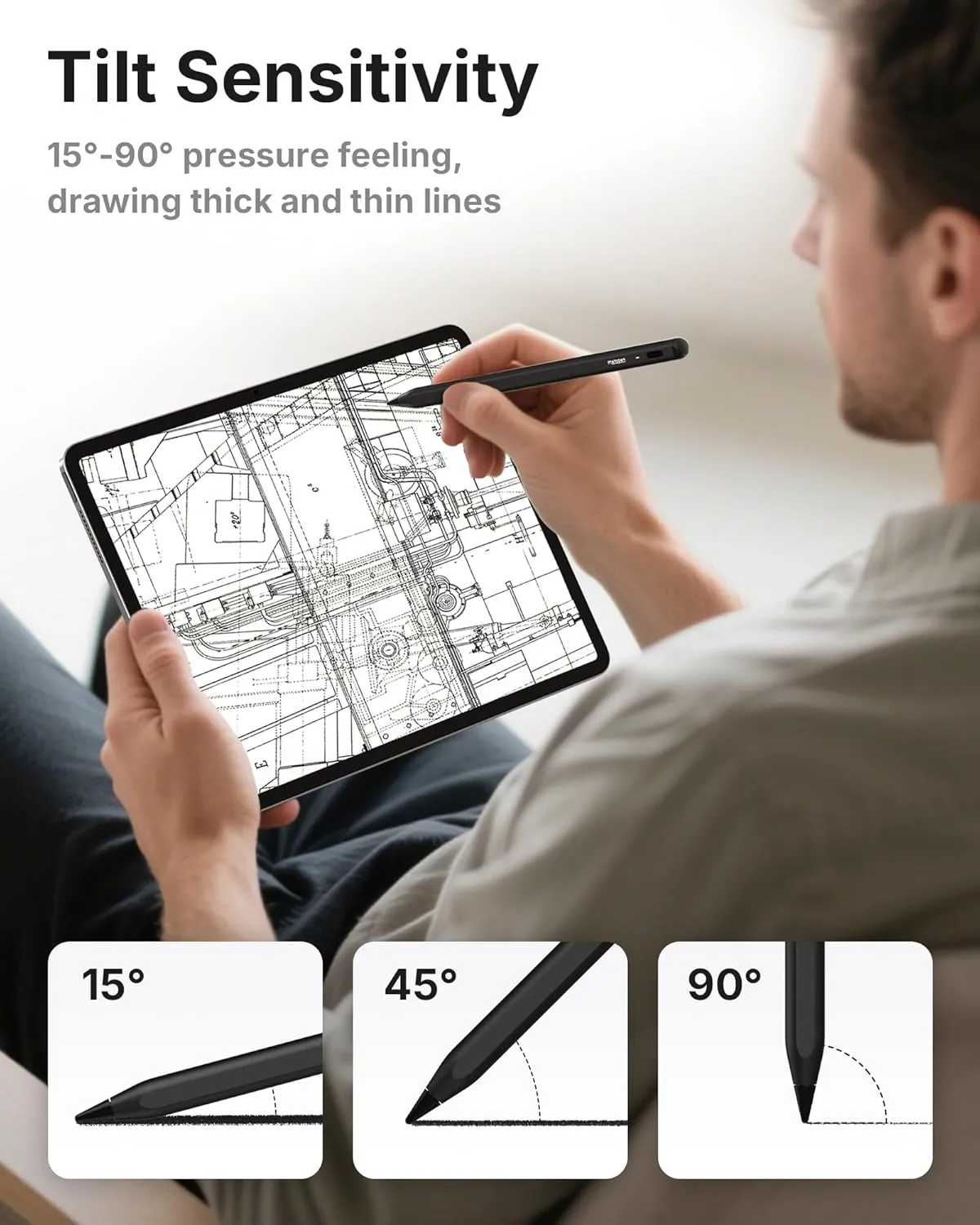 Metapen Pencil A8 for Apple iPad 2018-2025, (2X Faster Charge), Tilt Sensitivity, Pixel Precision, Stylus Pen for iPad 11/10/9/8/7/6th Gen, Pro 12.9/11/13-inch M4, Air 3/4/5/M2/M3, Mini 5/6th, Black