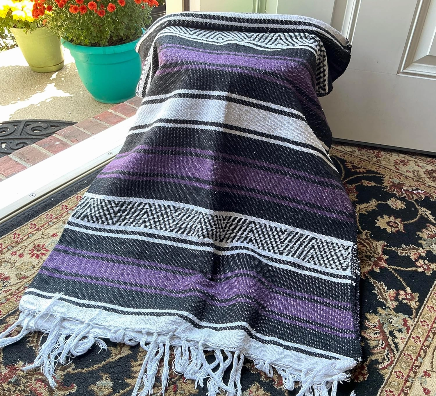 Mexican Falsa Blanket Serepe Throw Authentic Handwoven Saddle Multi-Use for Yoga, Beach, Camping and Picnics - Durable Outdoor Indoor. 60% Cotton. (Purple)
