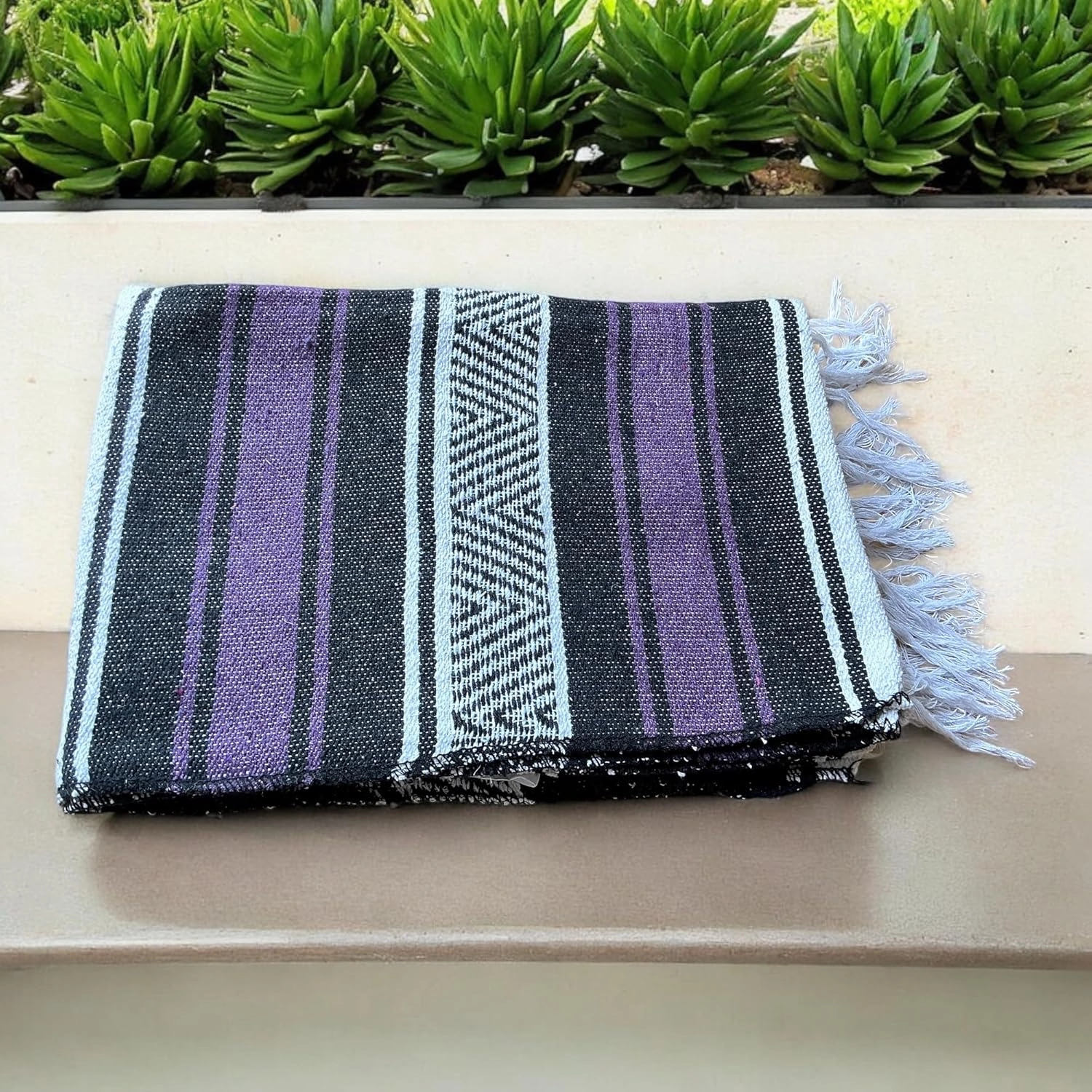 Mexican Falsa Blanket Serepe Throw Authentic Handwoven Saddle Multi-Use for Yoga, Beach, Camping and Picnics - Durable Outdoor Indoor. 60% Cotton. (Purple)