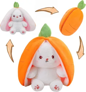 MIAODAM 13.7 inch Easter Bunny Stuffed Animal, Kawaii Squishy Cute Easter Bunny Plush Turn Into Rabbit Fruit Doll Carrot Strawberry Pillow, Plushies Funny Bunny Toy for Baby