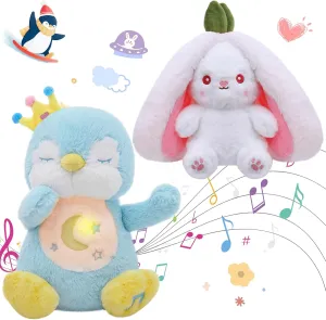 MIAODAM Breathing Stuffed Animal Penguin & Bunny Stuffed Animal Cuddle Bunny Stuffed Relief Anxiety Stuffed Perfect for Baby Toddler