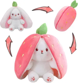 MIAODAM Easter Bunny Stuffed Animal, Carrot and Strawberry Bunny Plush Turn Into Rabbit Fruit Doll, Plushie Funny Bunny Toy for Baby (10inch)