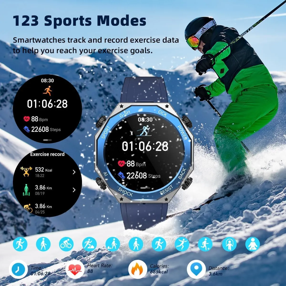 Military Smart Watch for Men (Answer/Make Call) 1.45" AMOLED 680mAH 5ATM Waterproof Smartwatch for iOS Android Phones Fitness Tracker Watch with 120  Sport Modes Heart Rate Blood Pressure Pedometer