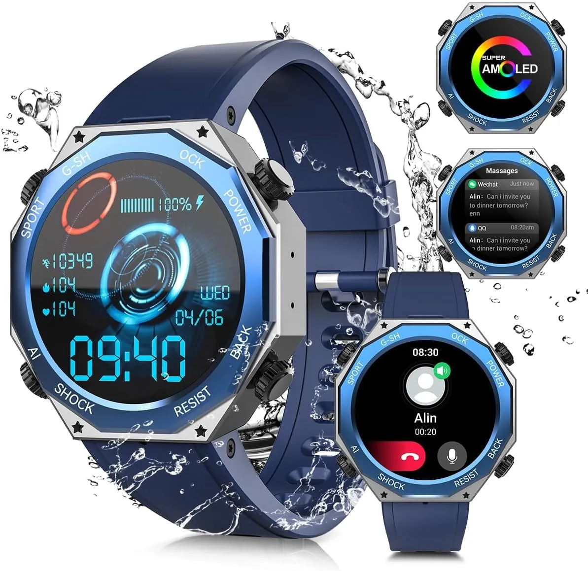 Military Smart Watch for Men (Answer/Make Call) 1.45" AMOLED 680mAH 5ATM Waterproof Smartwatch for iOS Android Phones Fitness Tracker Watch with 120  Sport Modes Heart Rate Blood Pressure Pedometer