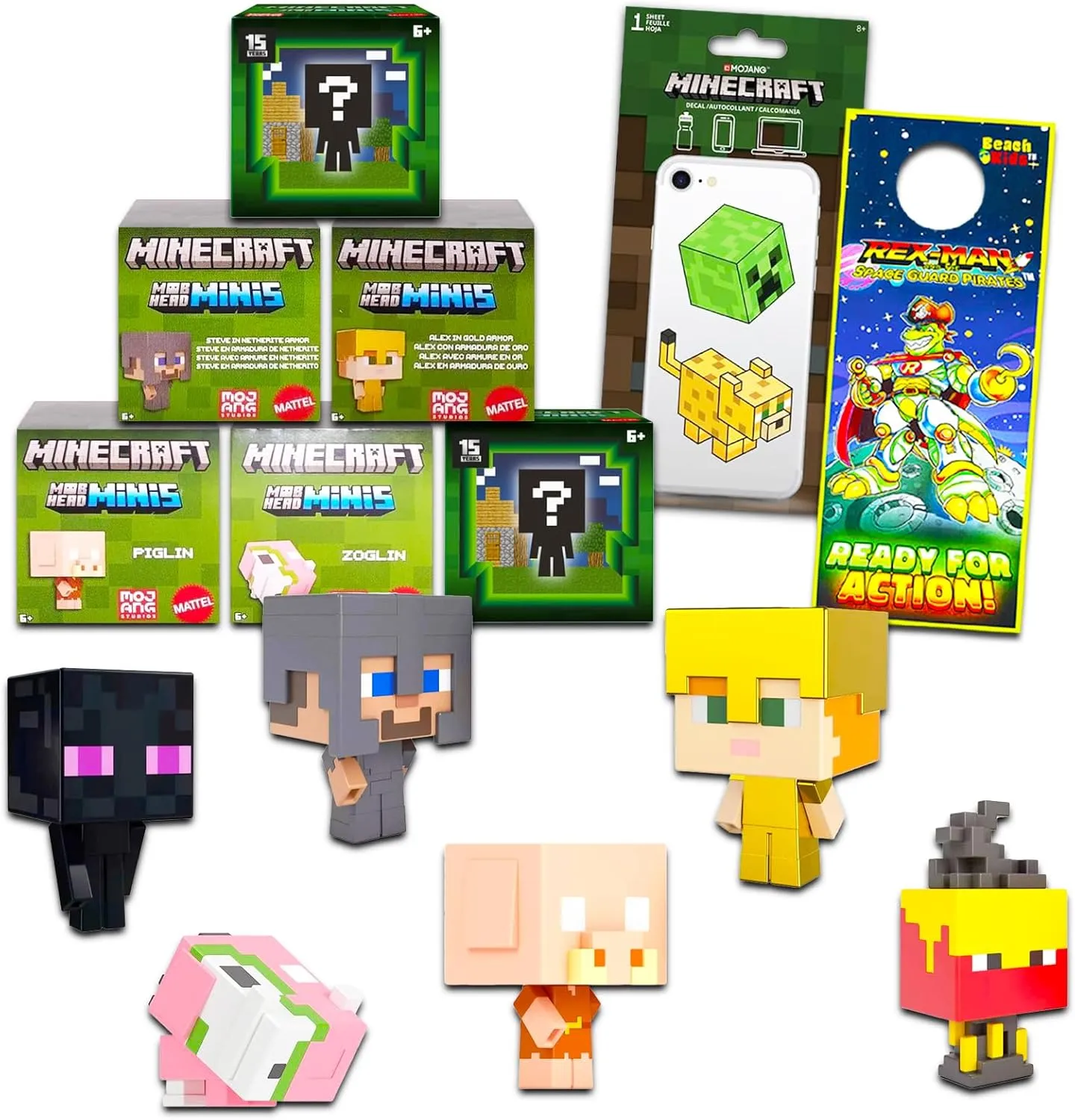 Minecraft Mini Figures Set for Kids - Party Favors Bundle With 6 Mob Head Minis Action Figures Plus Decal | Miniature Figurines Set