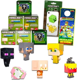 Minecraft Mini Figures Set for Kids - Party Favors Bundle With 6 Mob Head Minis Action Figures Plus Decal | Miniature Figurines Set