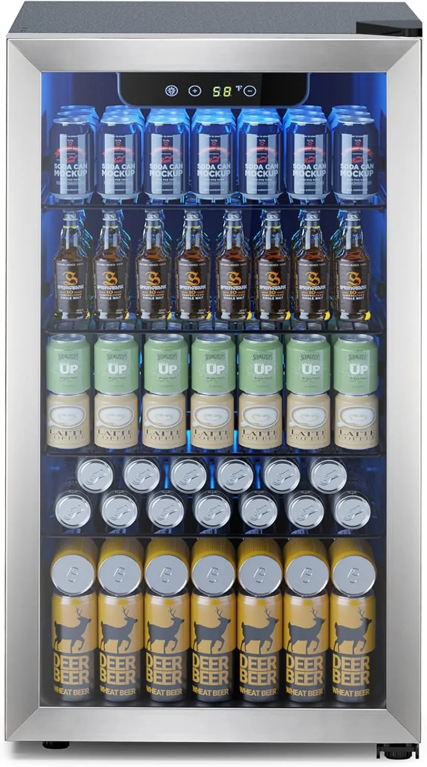 Mini Fridge 130 Can Beverage Refrigerator Cooler, 3.2 Cu.Ft Drink Fridge forSoda Wine Beer, Digital Temperature Control Cooler for Home, Dorm, Bar