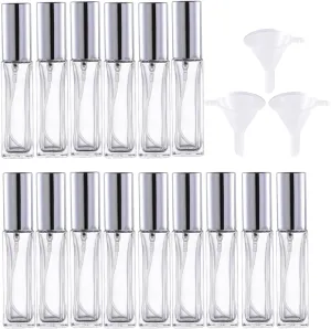 Mini Perfume Atomizer 10ml Refillable Glass Perfume Bottles Empty Spray Bottles for Travel Fine Mist Sprayer for Toiletries Sample Dispenser (15 Pcs Silver)