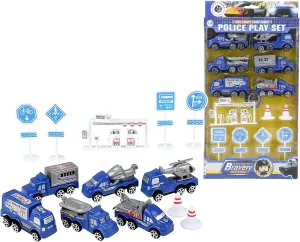 Mini Police Playset, 13 Pcs, Includes Police Vehicles, Traffic Signs & Gas Station, Fun Kids Police Car Play Toys for Pretend Play, Forest & Twelfth Toy Police Station Set with Cars for Boys and Girls