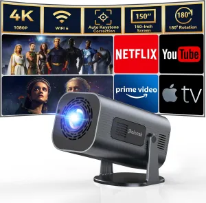 Mini Projector with WiFi and Bluetooth, Portable Projector 1080P Support with Android 11 Auto Horizontal Correction, 180°Rotatable outdoor Projector for TV Stick/Laptop （Gery)