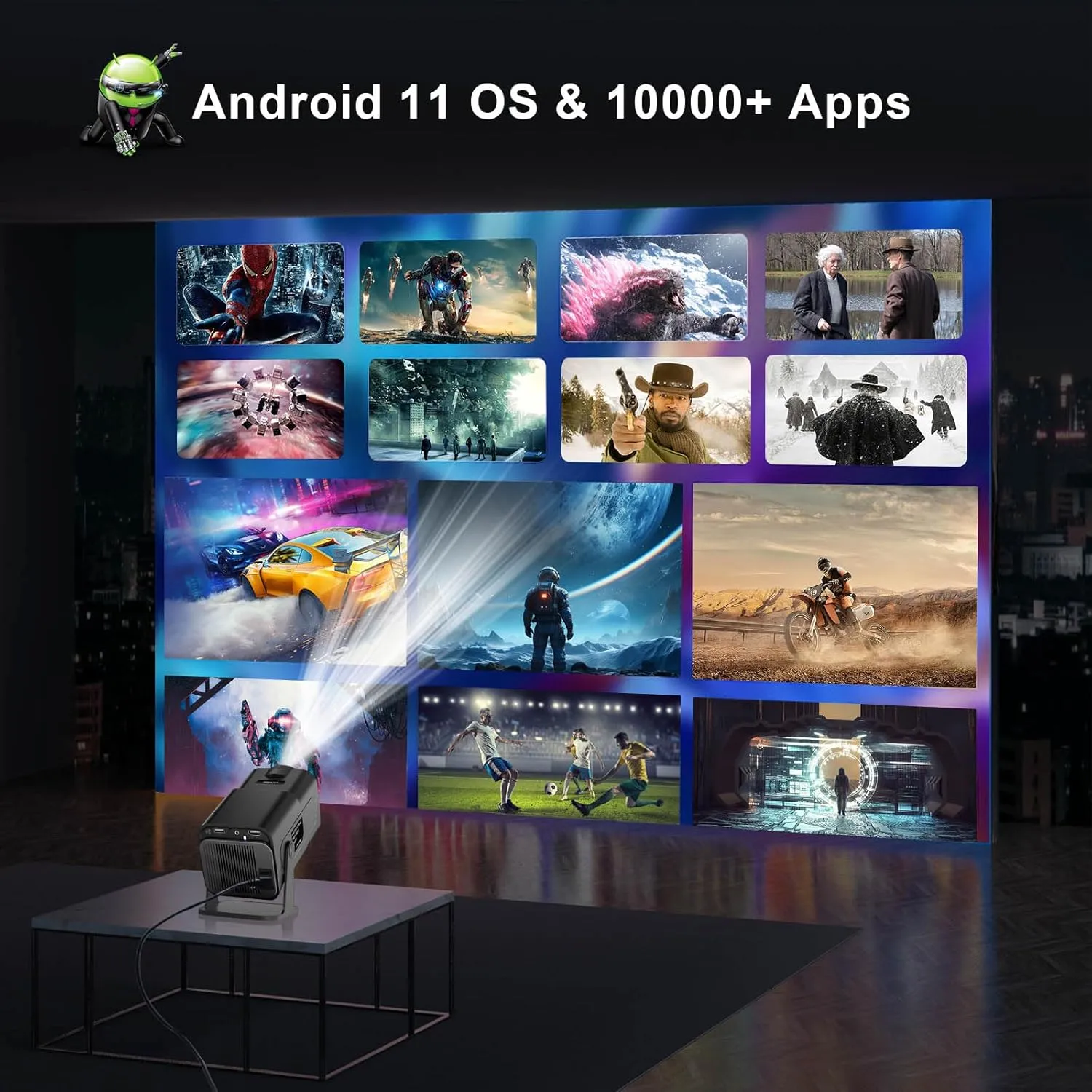 Mini Projector with Wifi Bluetooth, Built-in Apps - Salange HY320 1080P 4K Support Mini Projector, Android 11.0, 270° Adjustable Stand, Auto Keystone, pk HY300 Projector [2025 Upgrade]
