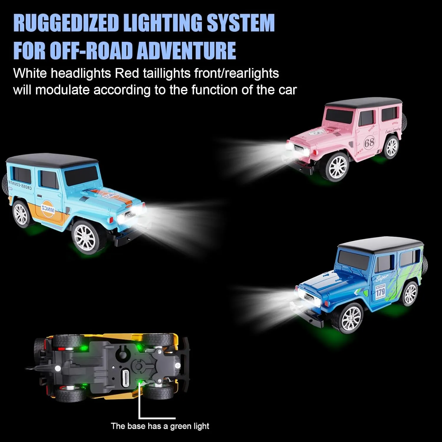 Mini RC Car with APP Control, 1:64 Scale Off-Road Vehicle & Trailer Toy, 2.4GHz Wireless Remote Control, LED Lights, Alloy Case, MultiControl Modes, Speed/Steering Adjustable (Blue-B)