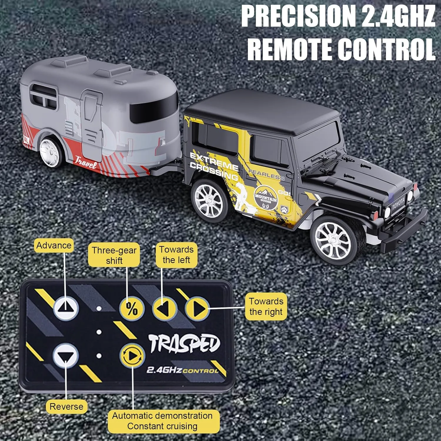 Mini RC Car with APP Control, 1:64 Scale Off-Road Vehicle & Trailer Toy, 2.4GHz Wireless Remote Control, LED Lights, Alloy Case, MultiControl Modes, Speed/Steering Adjustable (Blue-B)