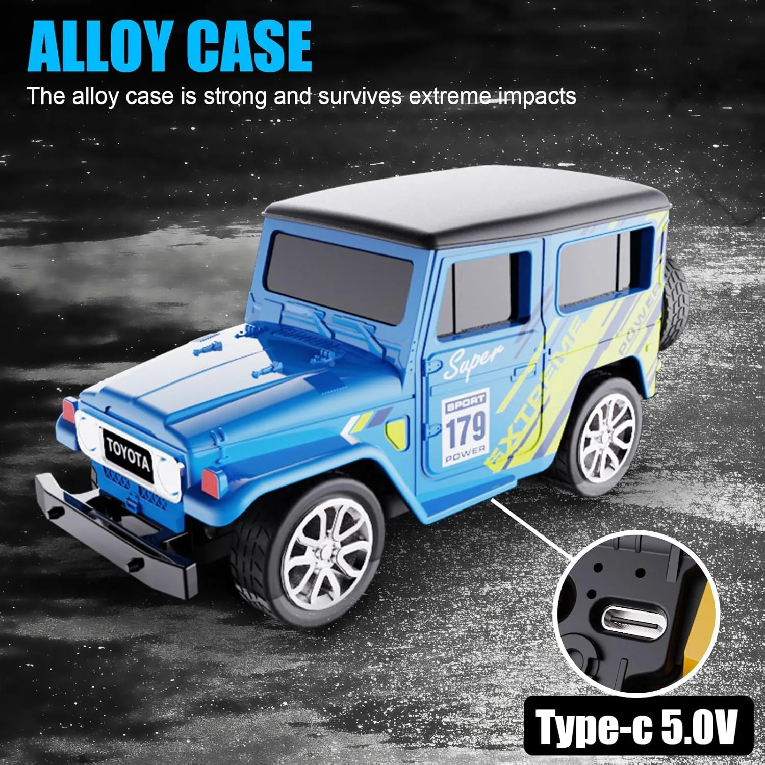 Mini RC Car with APP Control, 1:64 Scale Off-Road Vehicle & Trailer Toy, 2.4GHz Wireless Remote Control, LED Lights, Alloy Case, MultiControl Modes, Speed/Steering Adjustable (Blue-B)