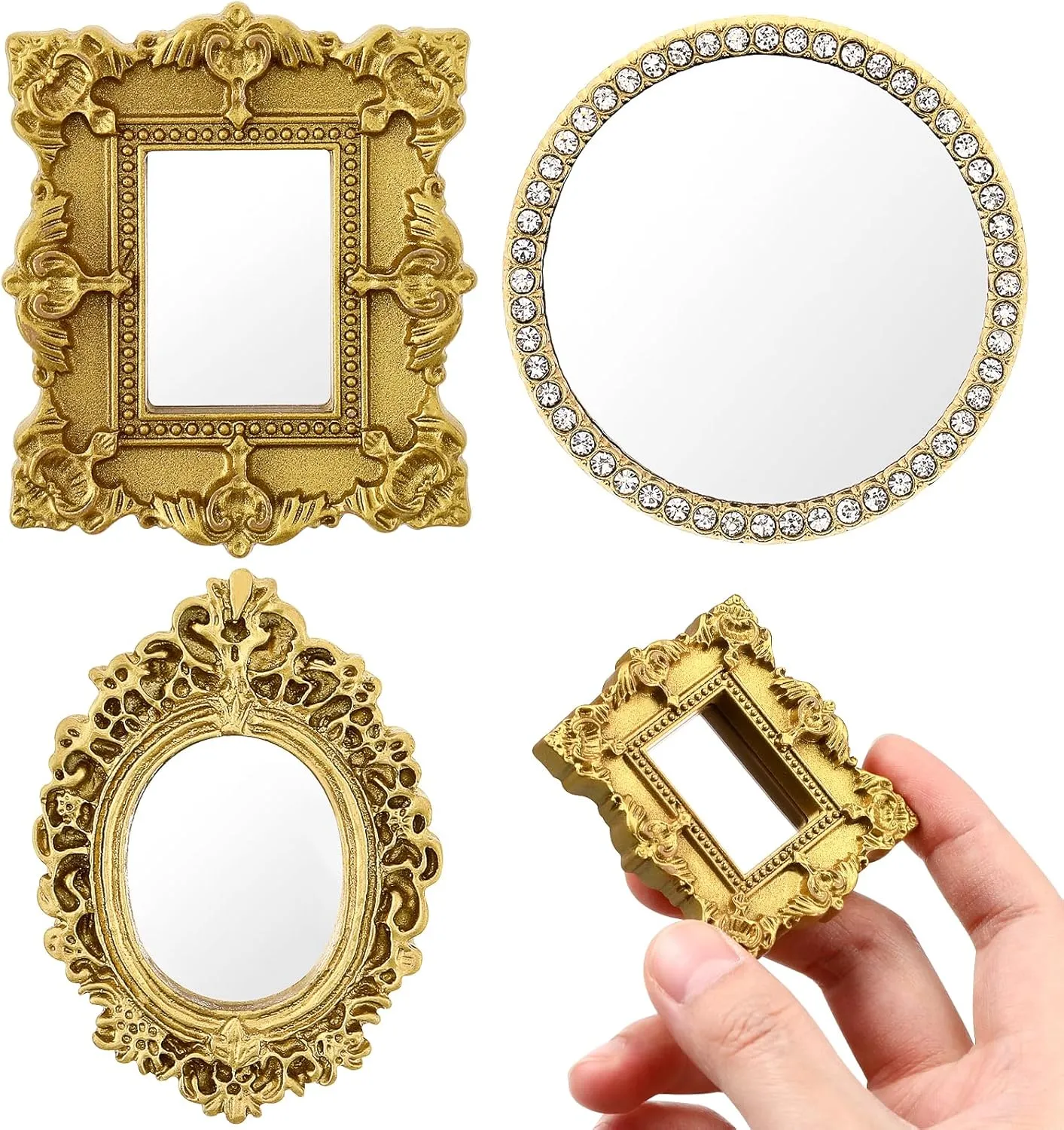 Miniature Dollhouse Mirror:1:12 Scale Miniatures Furniture Mirror European Baroque Frame Mini Wall Mirror for Dollhouse Decor,3 pcs/Set