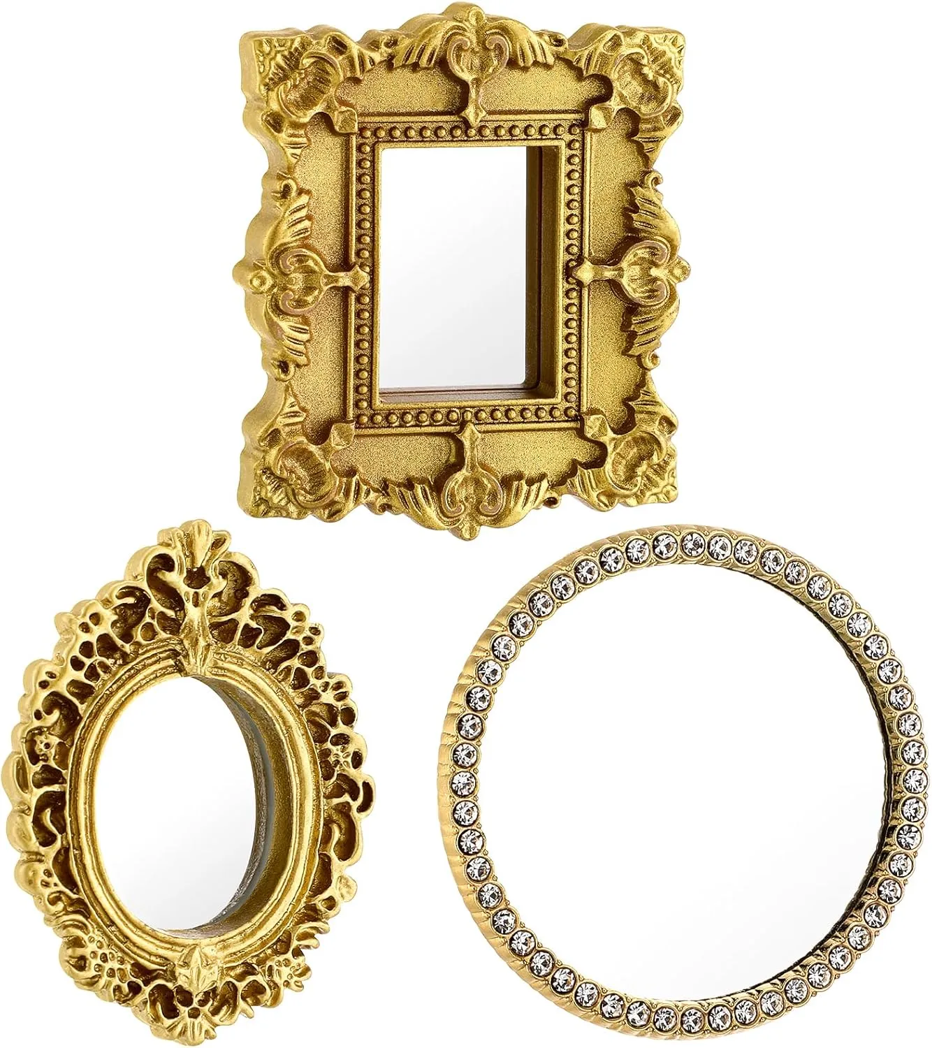 Miniature Dollhouse Mirror:1:12 Scale Miniatures Furniture Mirror European Baroque Frame Mini Wall Mirror for Dollhouse Decor,3 pcs/Set