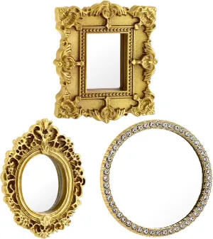 Miniature Dollhouse Mirror:1:12 Scale Miniatures Furniture Mirror European Baroque Frame Mini Wall Mirror for Dollhouse Decor,3 pcs/Set