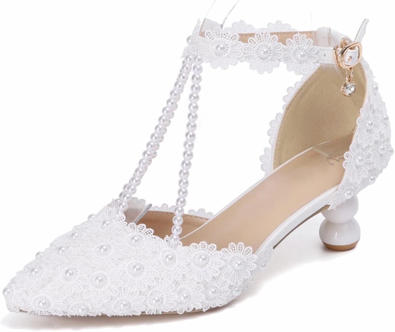 Minishion Low Heel Wedding Pumps Comfortable Bridal Shoes