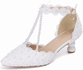 Minishion Low Heel Wedding Pumps Comfortable Bridal Shoes