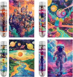 MISITU Small Jigsaw Puzzles for Adults Challenging Puzzle Small Puzzles Mini Jigsaw Puzzles 150 Pieces Micro Tiny Puzzels Art Puzzles Travel Puzzle Astronauts 6 x 4 Inches, 4 Packs