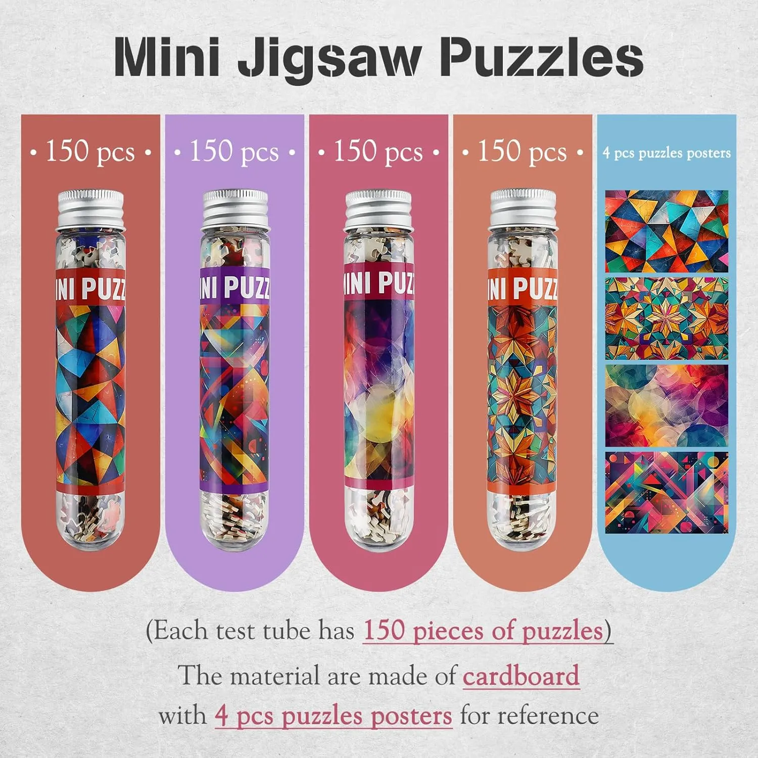 MISITU Small Jigsaw Puzzles for Adults Challenging Puzzle Small Puzzles Mini Jigsaw Puzzles for Adults 150 Pieces Micro Tiny Puzzels Abstract Art Puzzles Travel Puzzles 6 x 4 Inches, 4 Packs