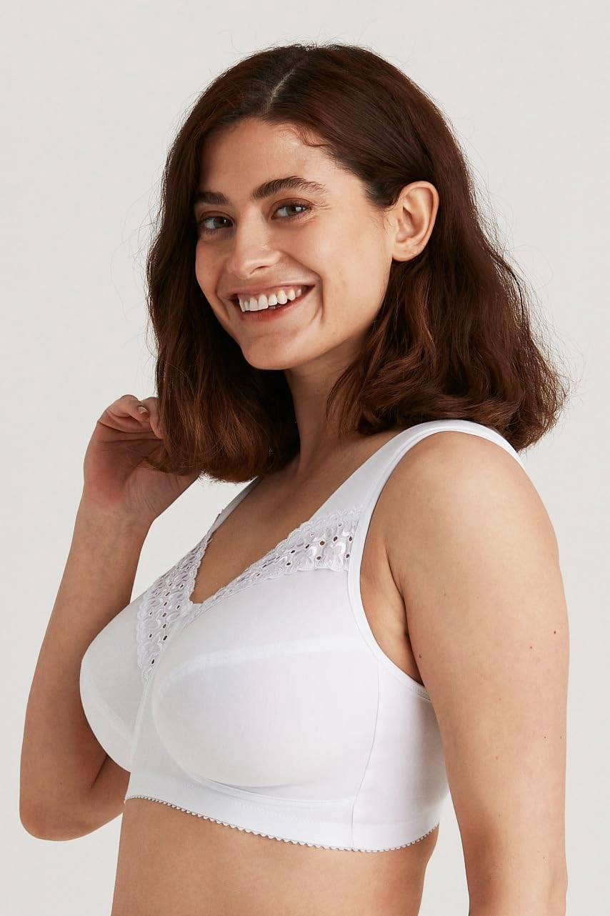Miss Mary - Broderie Anglaise, Non Wired Bras for Women, Everyday Bras, Comfortable Cotton, Supportive with Full Coverage