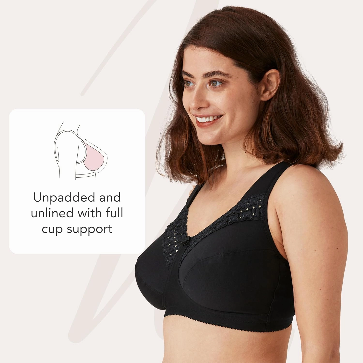 Miss Mary - Broderie Anglaise, Non Wired Bras for Women, Everyday Bras, Comfortable Cotton, Supportive with Full Coverage