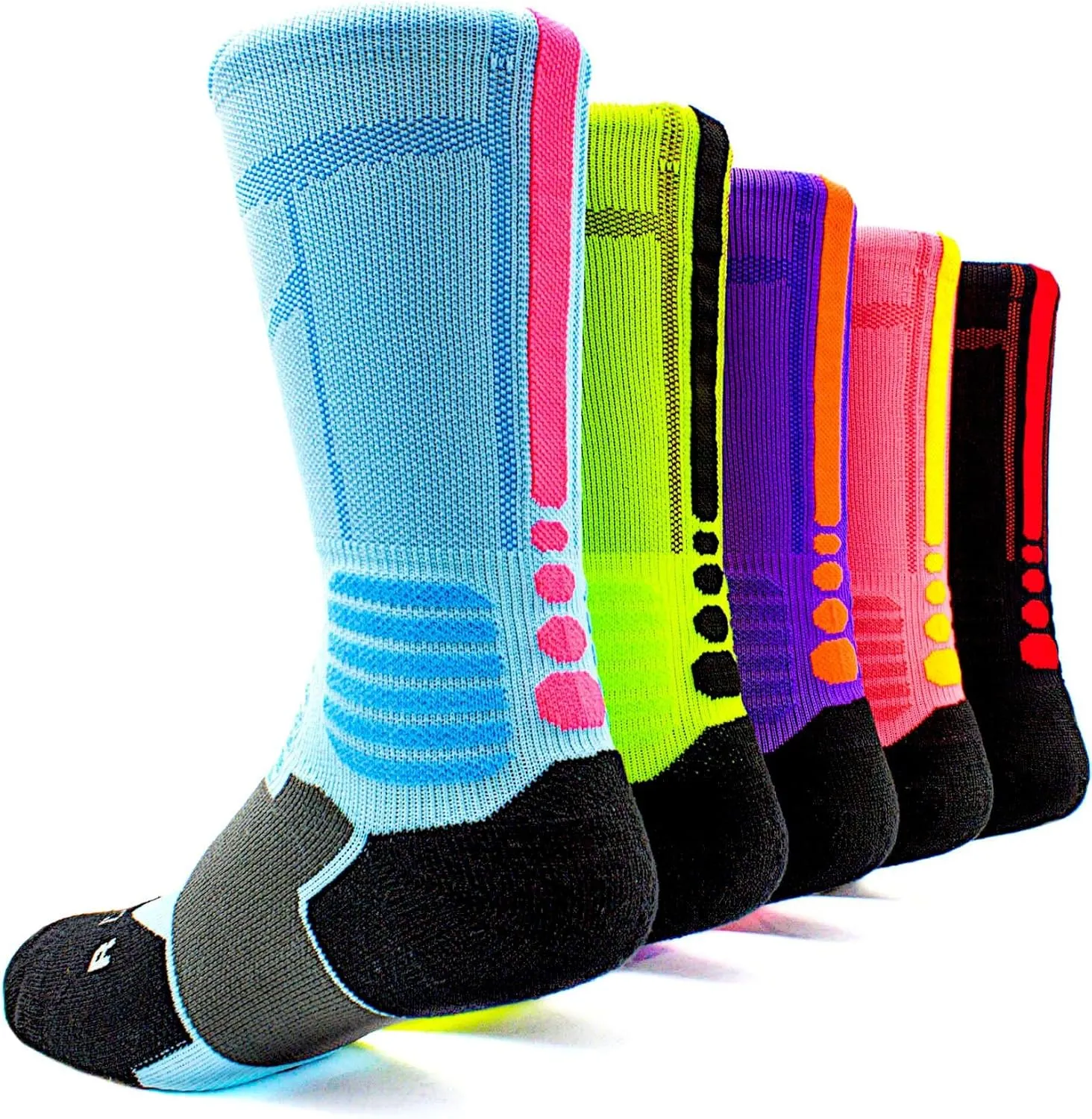 mitvr Basketball Socks - 5 Pack Compression Crew Socks for Boy, Girl, Men, Women