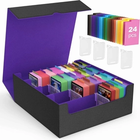 MoKo Trading Card Storage Box, 3000  MTG Deck Box with 24 Colorful Dividers & 4 Card Supporters, Commander Card Deck Case Fits for Magic Game Cards, YugiOh, TCG, PTG and Sport Cards, Black Purple