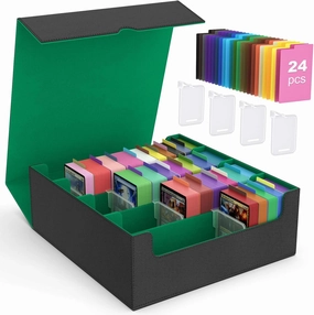 MoKo Trading Card Storage Box, 3000  MTG Deck Box with 24 Colorful Dividers & 4 Card Supporters, Commander Card Deck Case Fits for Magic Game Cards, YugiOh, TCG, PTG and Sport Cards, Green