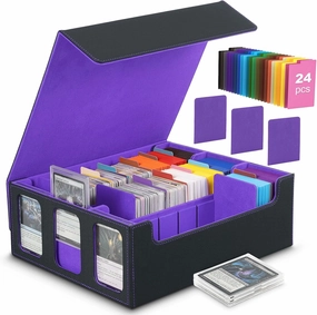 MoKo Trading Card Storage Box with Card Supporters, 2300  MTG Deck Box with 24 Colorful Divider Tabs, Commander Card Deck Case with Display Window Fits for Magic Game Cards & YugiOh, Black Purple