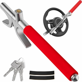 MONOJOY Steering Wheel Lock, Adjustable Antitheft Car Device, Universal Volante Prevention Accessory, with 3 Keys and Escape Hammer, for Truck SUV Van Security, Vehicle Immobilizer System