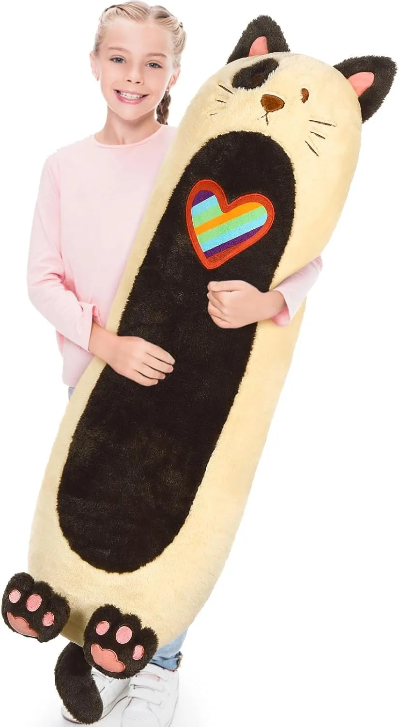MorisMos Gaint Cat Plush Long Body Pillow, 43.3" Cat Stuffed Animal Cat Plushie Toy Big Soft Hugging Pillow