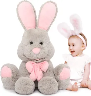 MorisMos Giant Bunny Stuffed Animal, 31.5'' Large Grey Rabbit Plush Toy with Pink Ears, Soft Toy for Girls/Boys, Ideal Gift for Easter, Halloween, Christmas, Cuddling, Snuggling