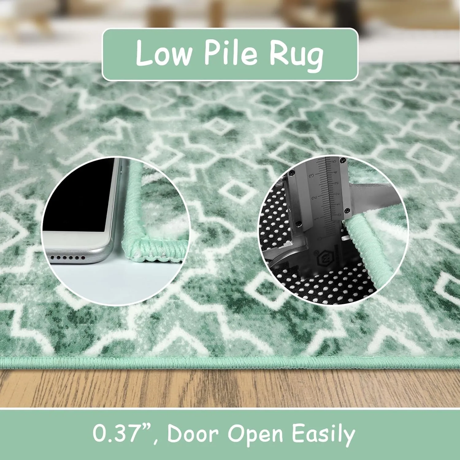 Moynesa Boho Moroccan Area Rug, 2x3 Modern Washable Rug for Entryway Kitchen Sink Rugs and Door Mats Non Skid, Low Profile Boho Small Bathroom Rug Entry Rugs Indoor Light Green