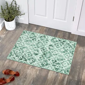 Moynesa Boho Moroccan Area Rug, 2x3 Modern Washable Rug for Entryway Kitchen Sink Rugs and Door Mats Non Skid, Low Profile Boho Small Bathroom Rug Entry Rugs Indoor Light Green