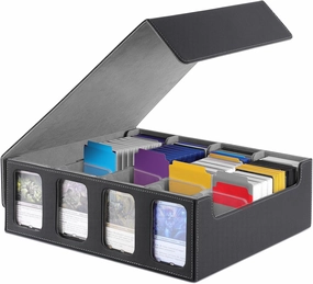 MTG Deck Box 3200  Card Storage with 12 Colorful Divider Tabs, PU Leather Viewing Windows, Fits Magic Game Cards (Gray)
